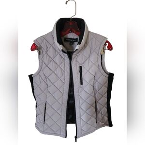 Andrew Marc Women's Small Puffer Vest Gray Black Full Zip Mock Neck Quilted
